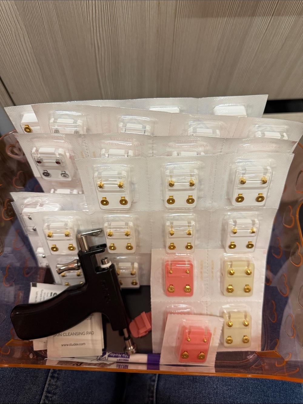 Silver & Gold-Tone Ear Piercing Studs with Piercing Gun & Supplies